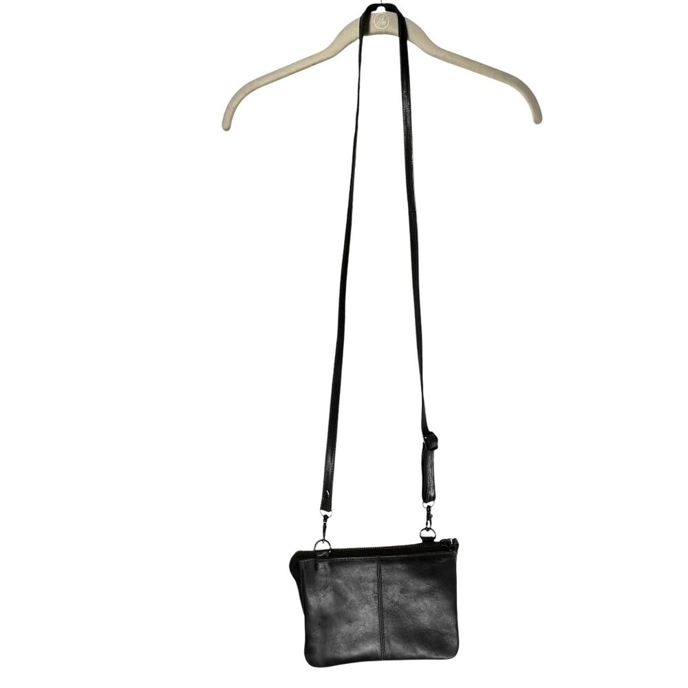 Carbon 2 Cobalt Black Leather Crossbody Purse Adjustable Strap Zipper Closure